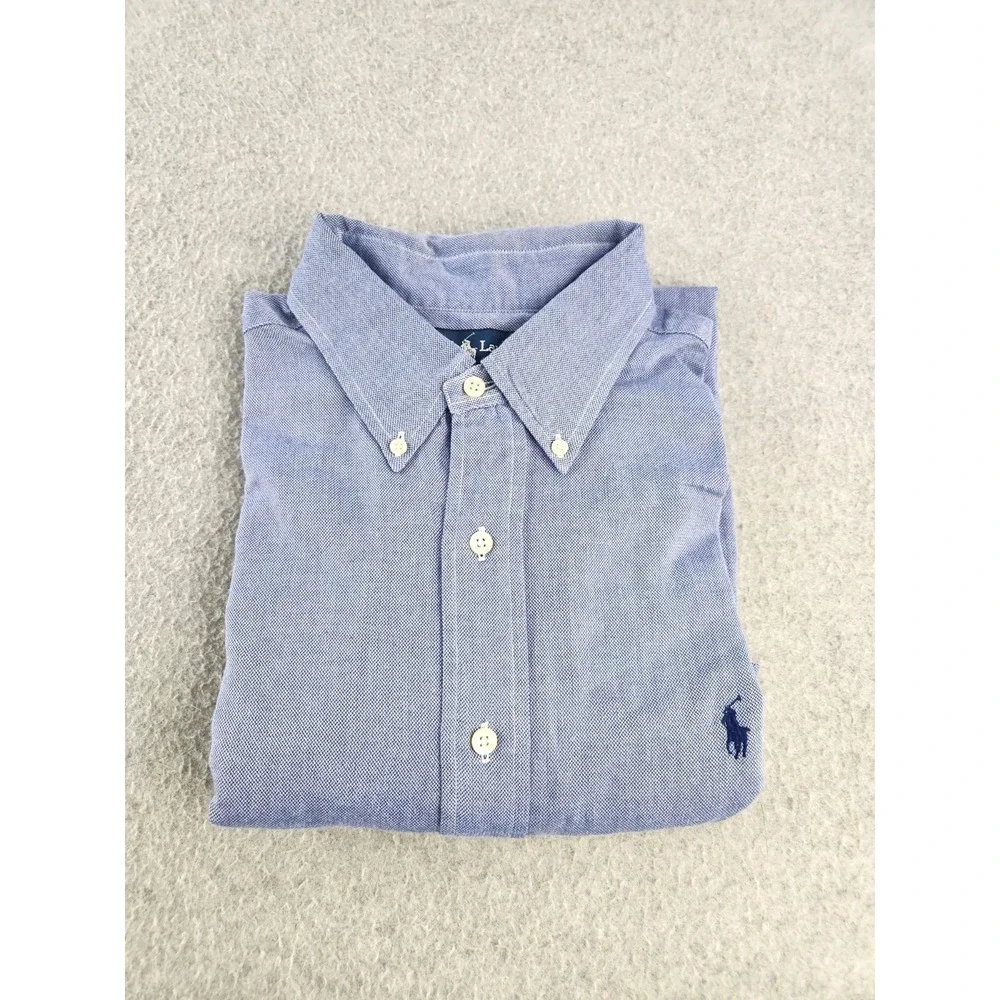 Ralph Lauren Yarmouth Mens Shirt Cotton 17 34 Micro Check Blue Button Logo Pony